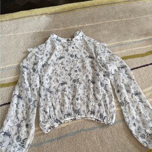 SIR the label Botanical Print Blouse - White and Navy